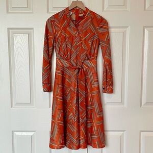 Vintage Orange Geometric Polyester Dress